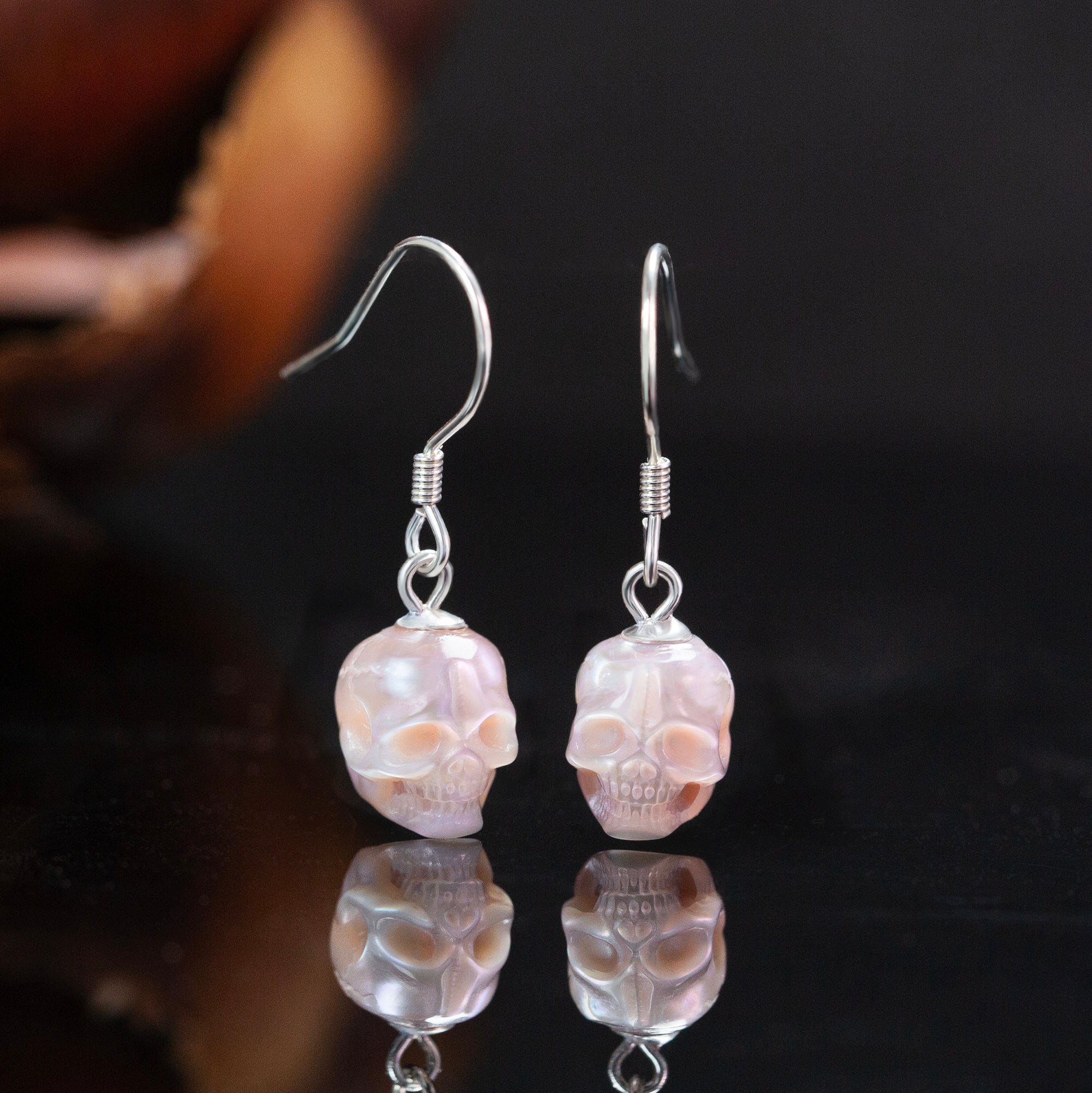 Minimalist Skull Pearl Dangle Drop Earrings