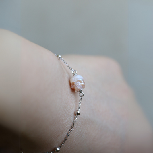 Minimalist Pearl Skull Chain Bracelet