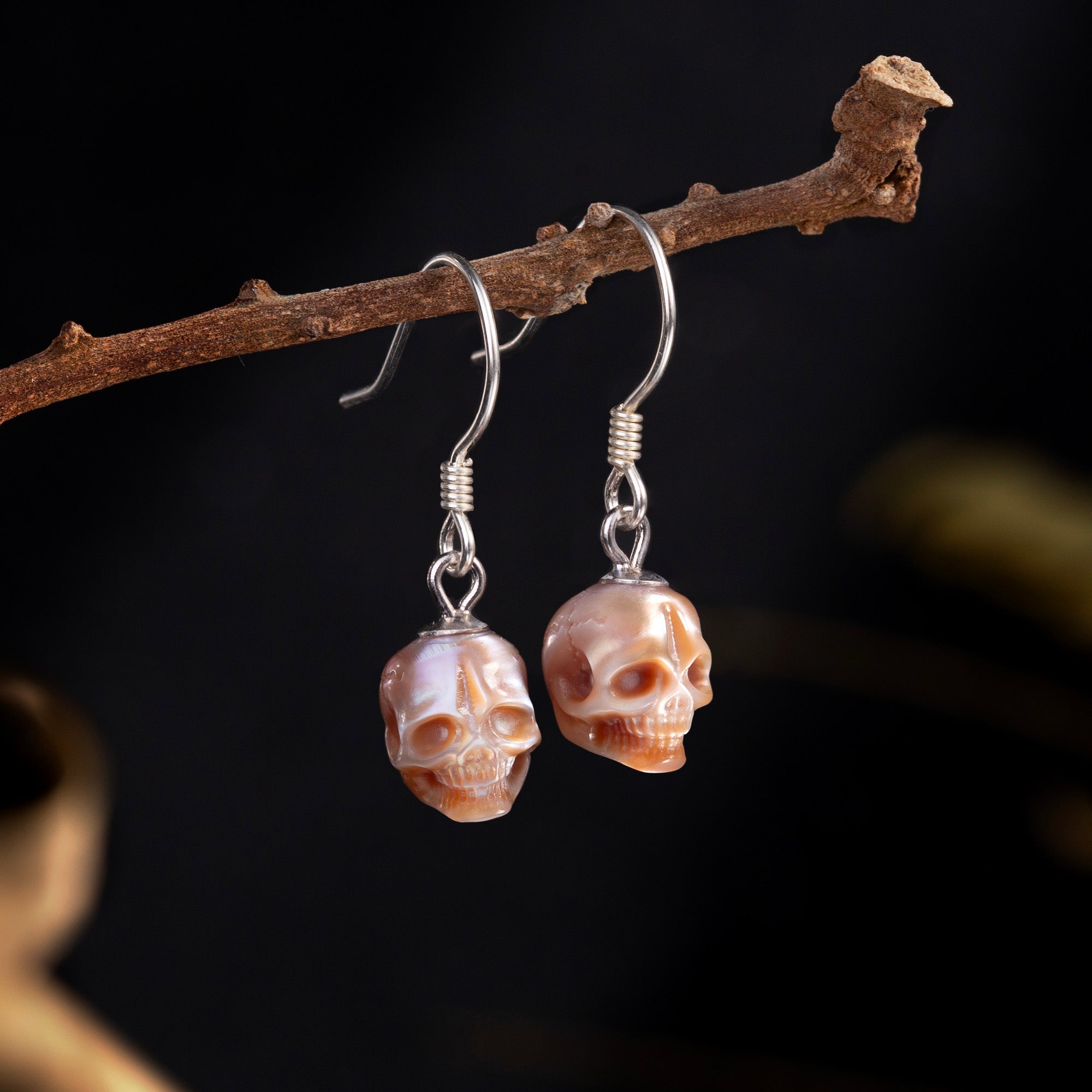 Minimalist Skull Pearl Dangle Drop Earrings