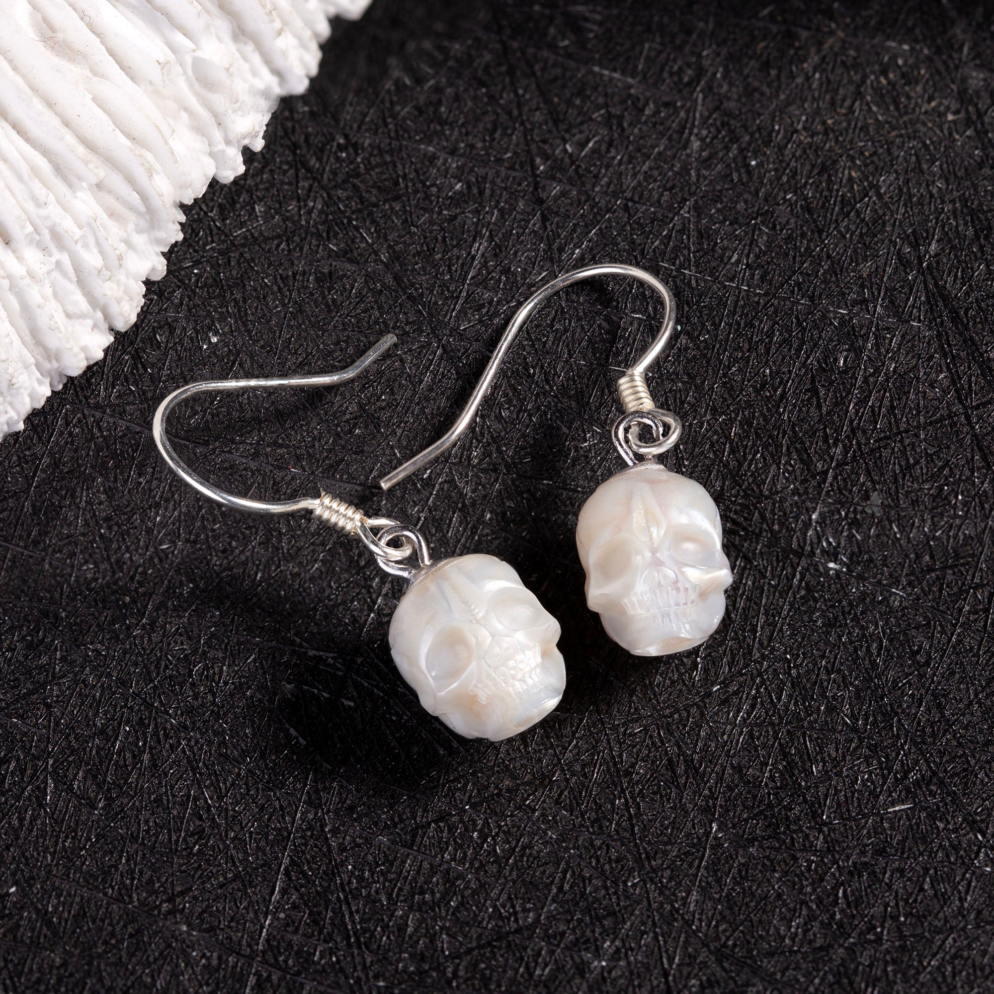 Minimalist Skull Pearl Dangle Drop Earrings