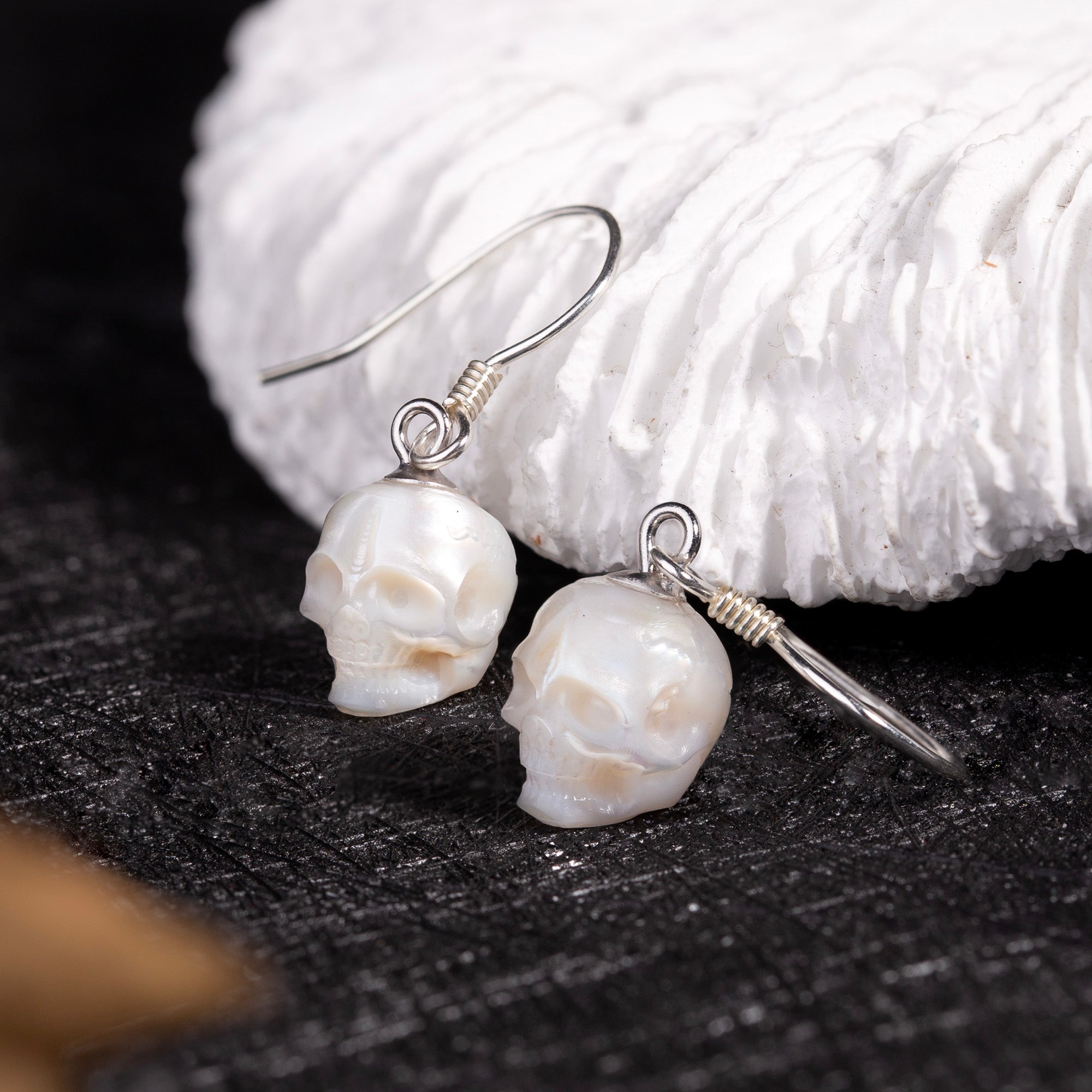 Minimalist Skull Pearl Dangle Drop Earrings