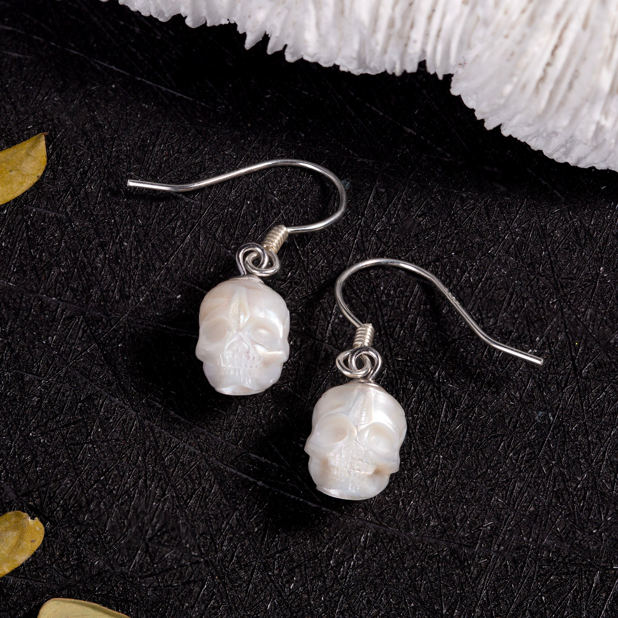 Minimalist Skull Pearl Dangle Drop Earrings