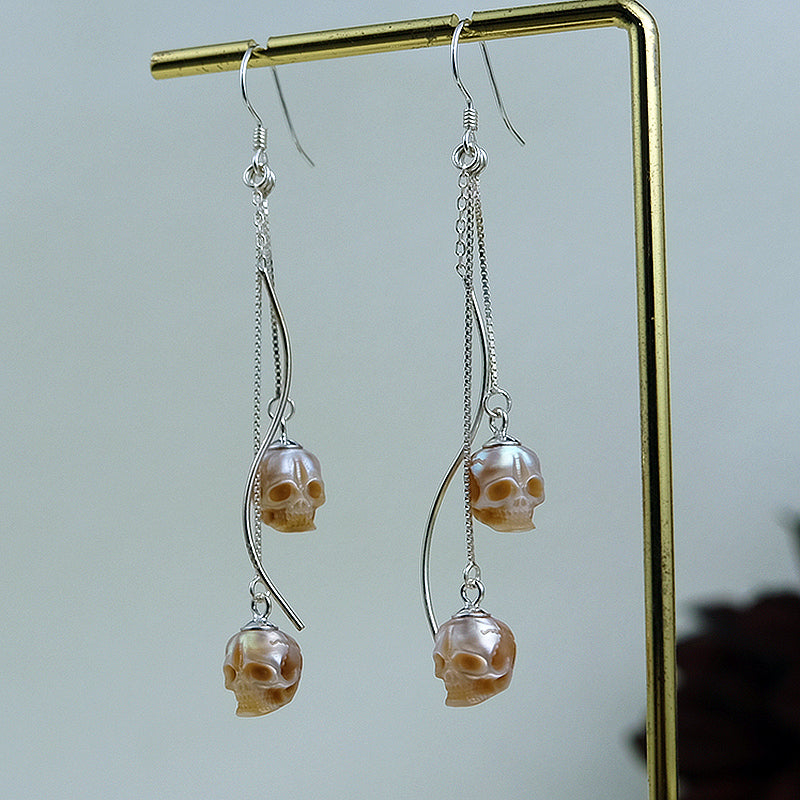 Modern Impressions Pearl Skull Tassel Earrings