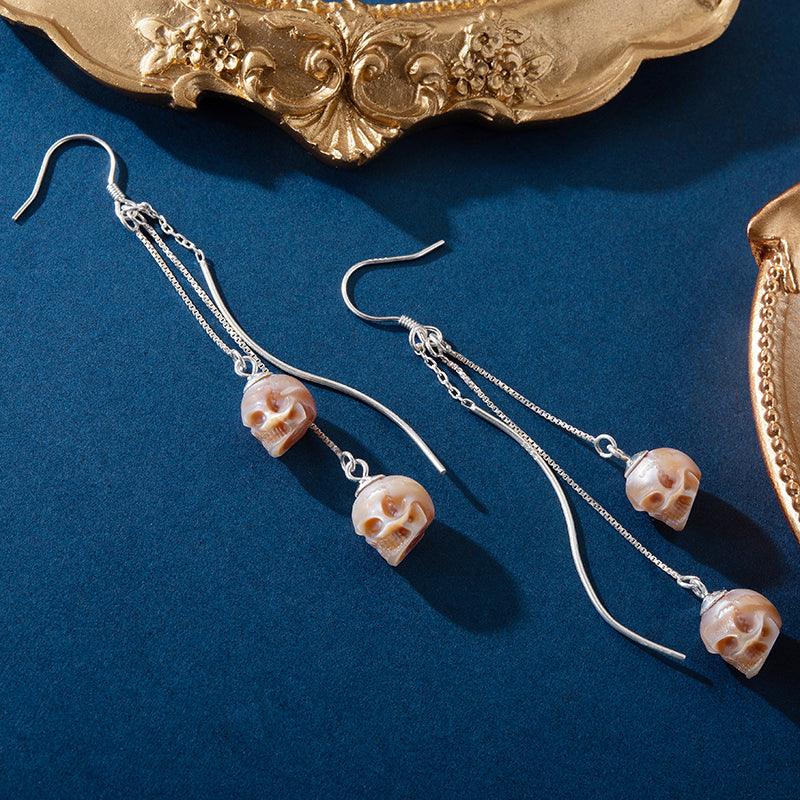 Modern Impressions Pearl Skull Tassel Earrings - Belle Juri