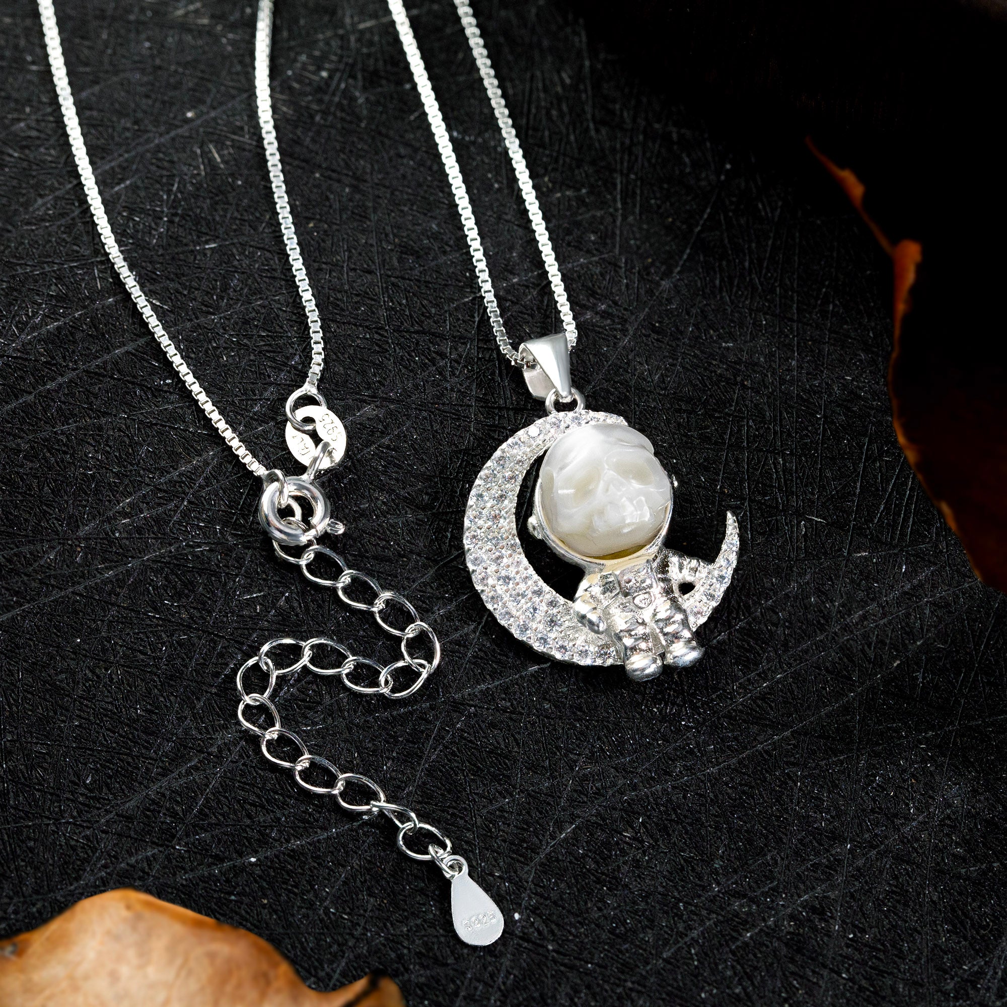 Moon Astronaut Spaceman Cranium Pearl Necklace