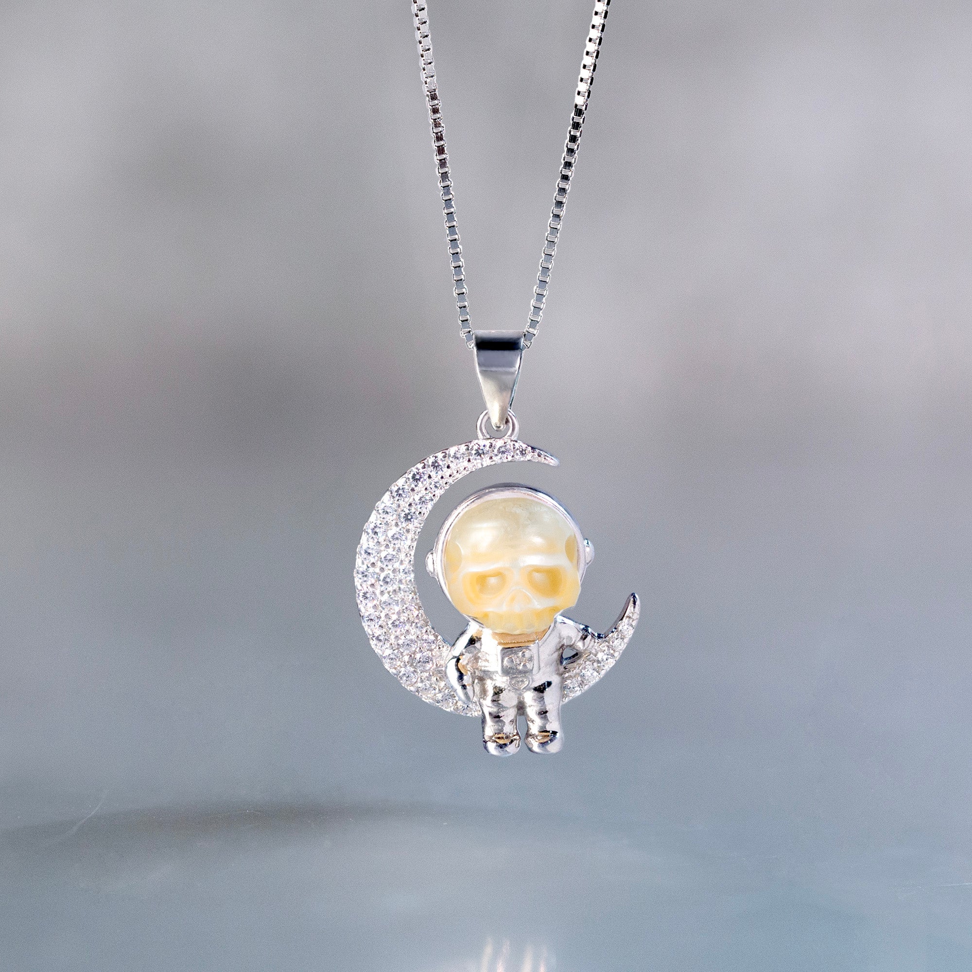 Moon Astronaut Spaceman Cranium Pearl Necklace