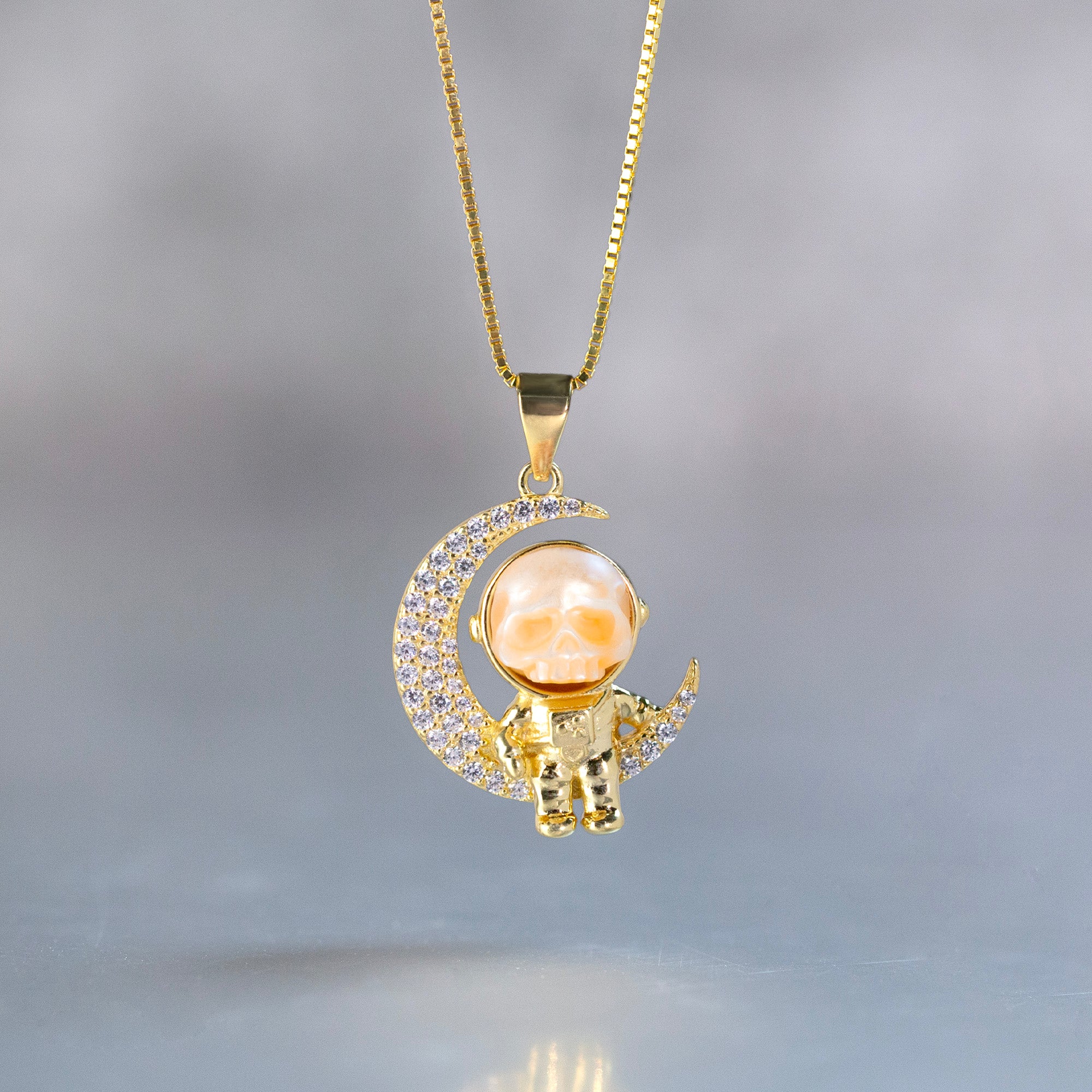 Moon Astronaut Spaceman Cranium Pearl Necklace
