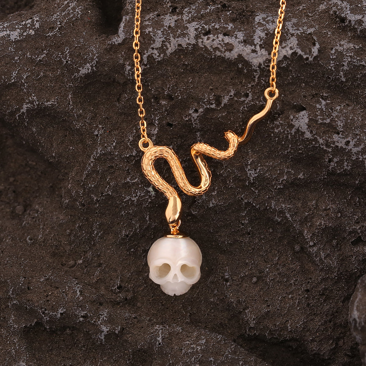 Mystic Snake Carved Pearl Cranium Necklace