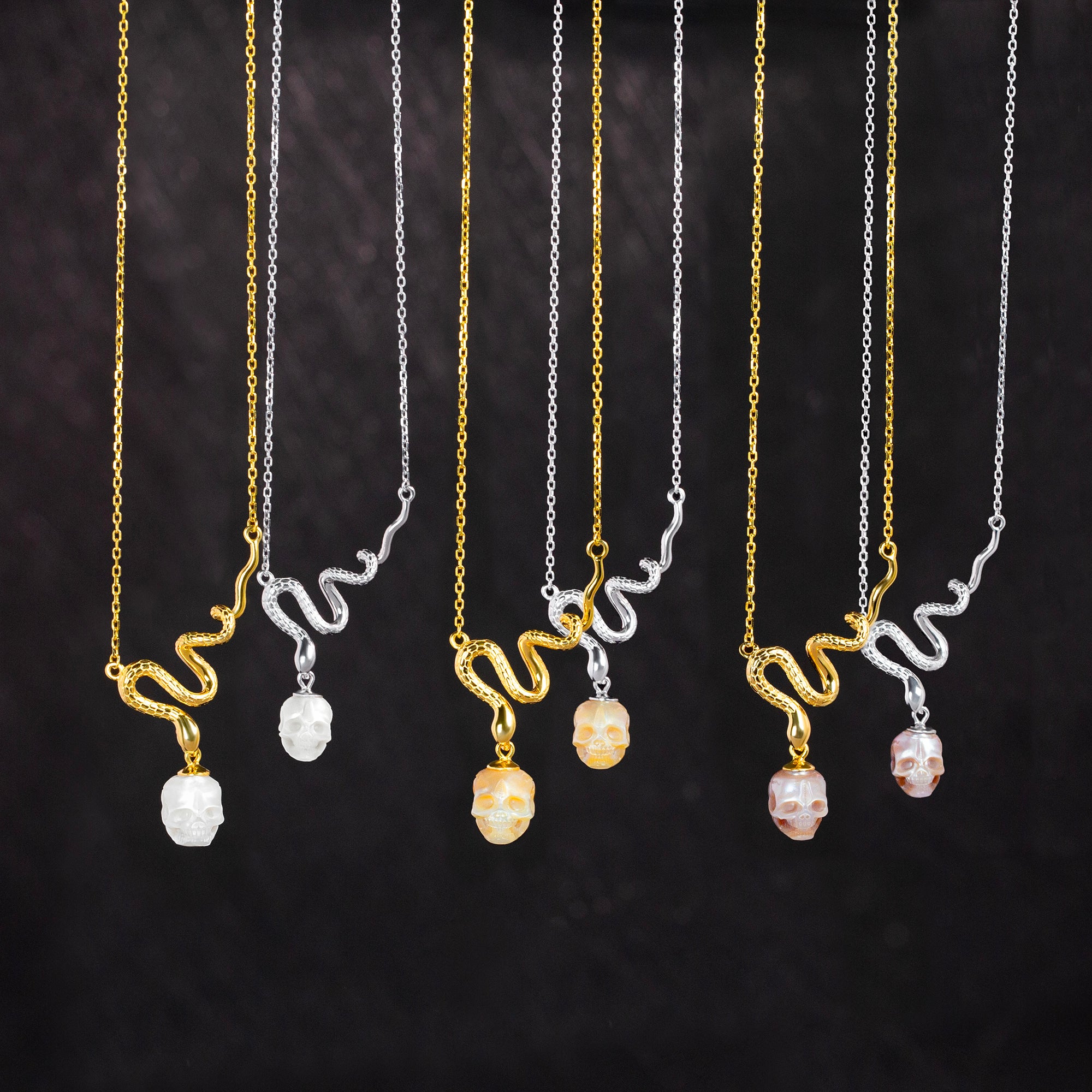 Collar de cráneo de perlas de serpientes místicas