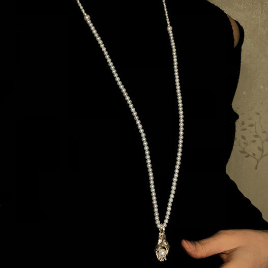 Natural Pearl Carved Skull Pearl Strand Necklace