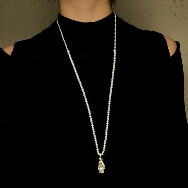 Natural Pearl Carved Skull Pearl Strand Necklace