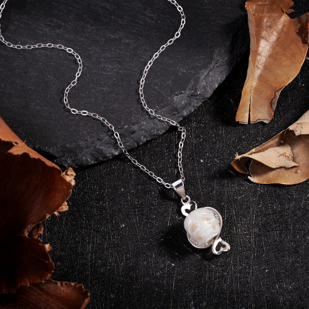 12 Zodiac Signs Pisces Pearl Skull CZ Necklace