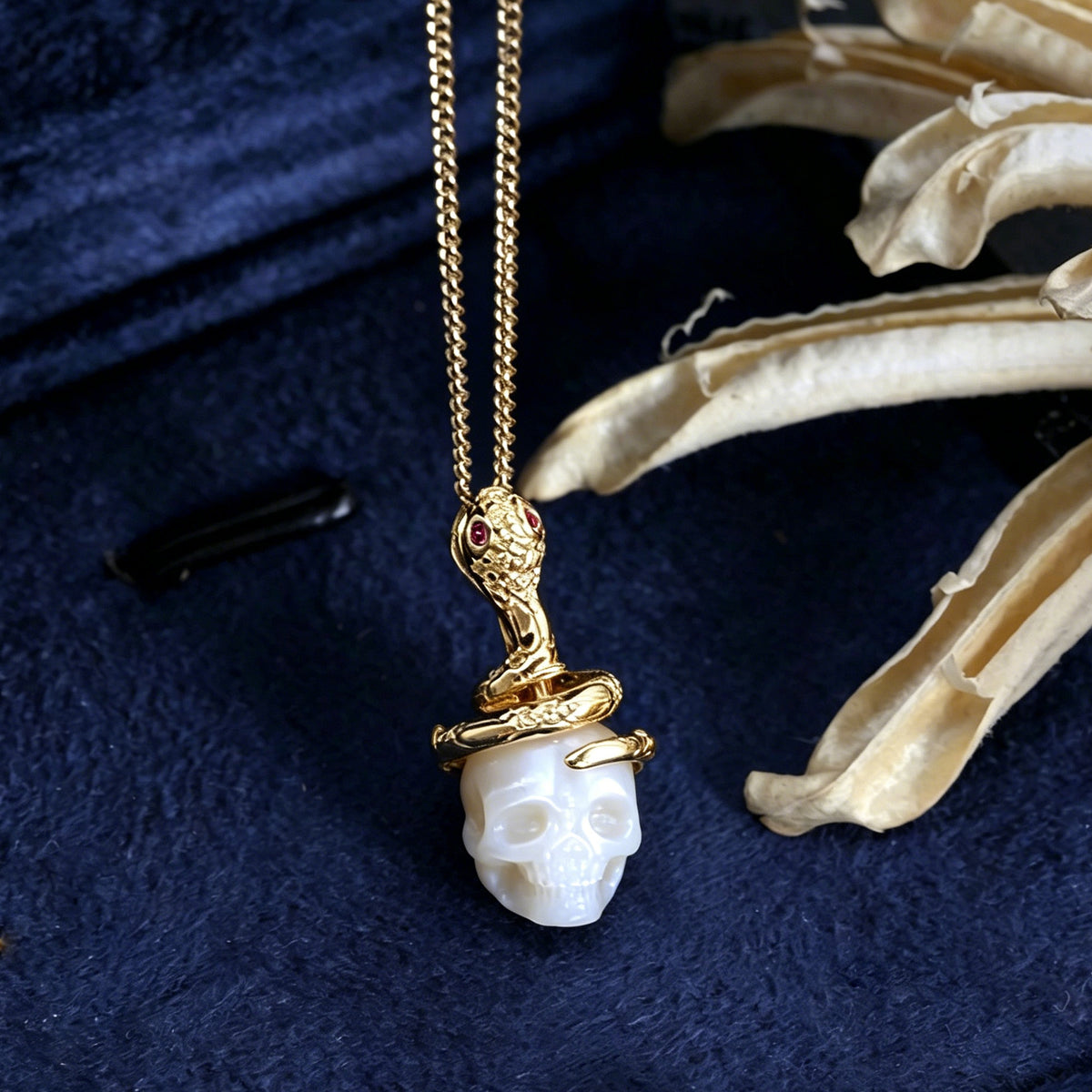 Gothic Snake Skull Pearl CZ Pendant