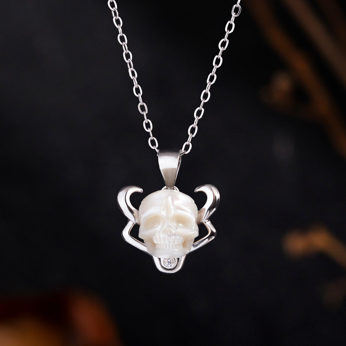 12 Zodiac Signs Taurus Pearl Skull Necklace