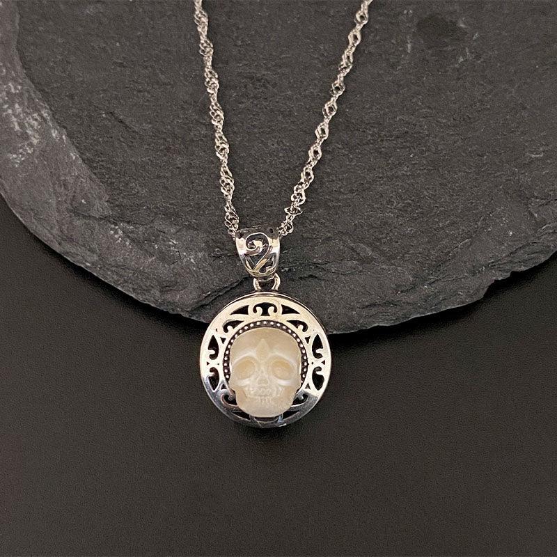 Belle Juri Pearl Skull Queen's Pillbox Locket Necklace