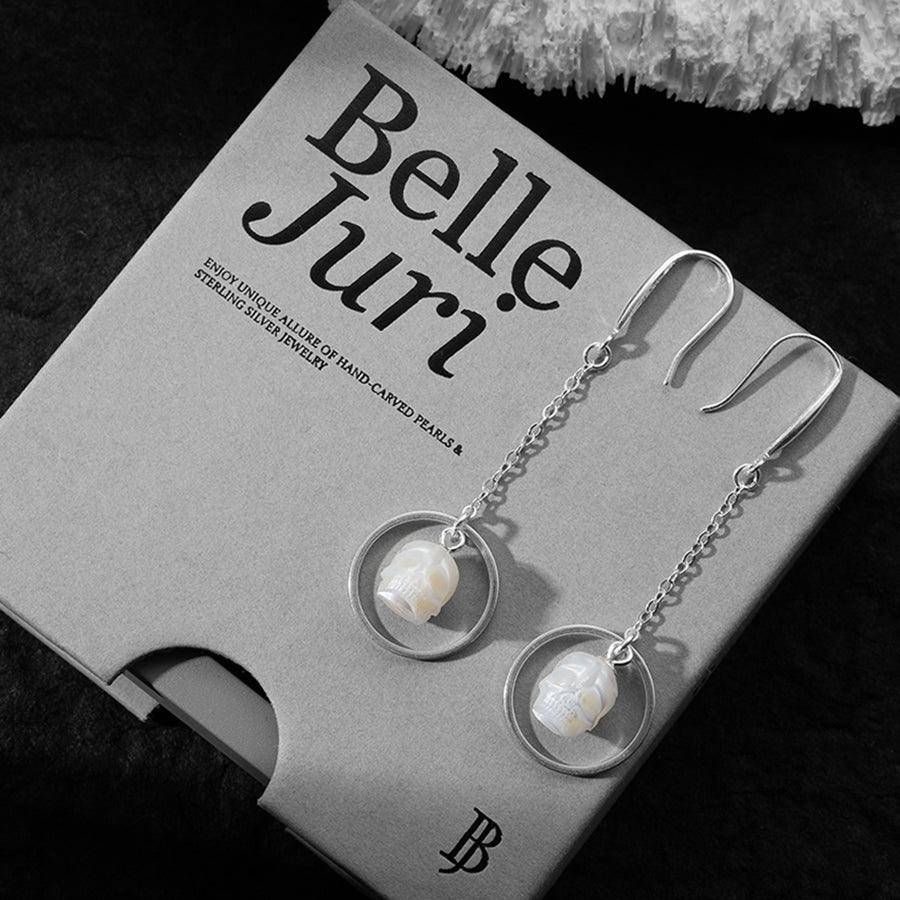 Belle Juri Pearl Skull Round Openwork Earrings