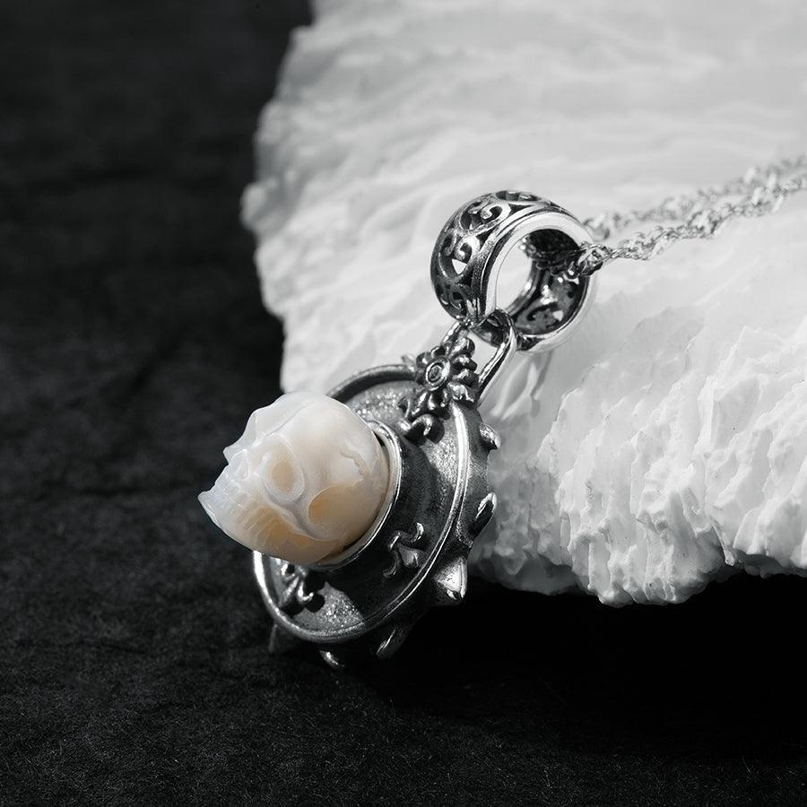Belle Juri Pearl Skull Royal Circle Shield Necklace