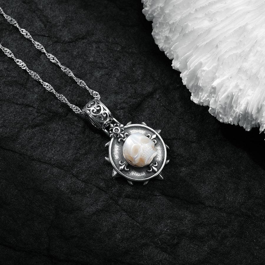 Belle Juri Pearl Skull Royal Circle Shield Necklace