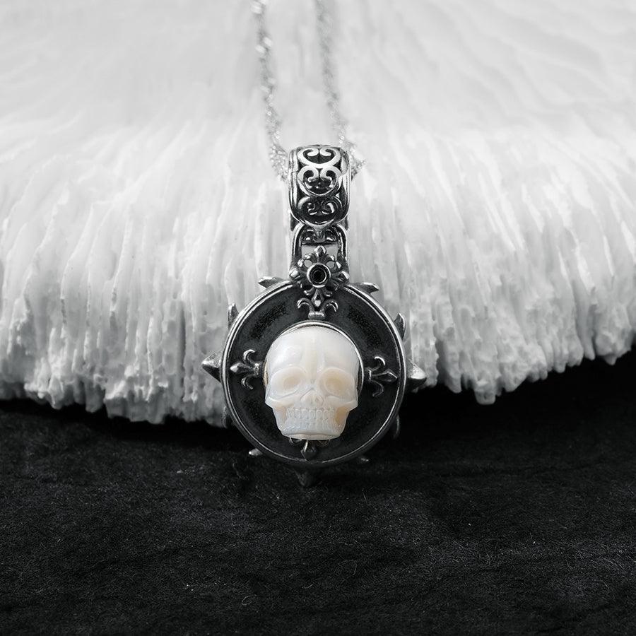 Belle Juri Pearl Skull Royal Circle Shield Necklace