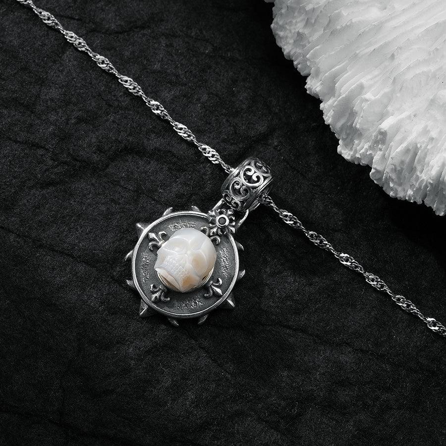 Belle Juri Pearl Skull Royal Circle Shield Necklace