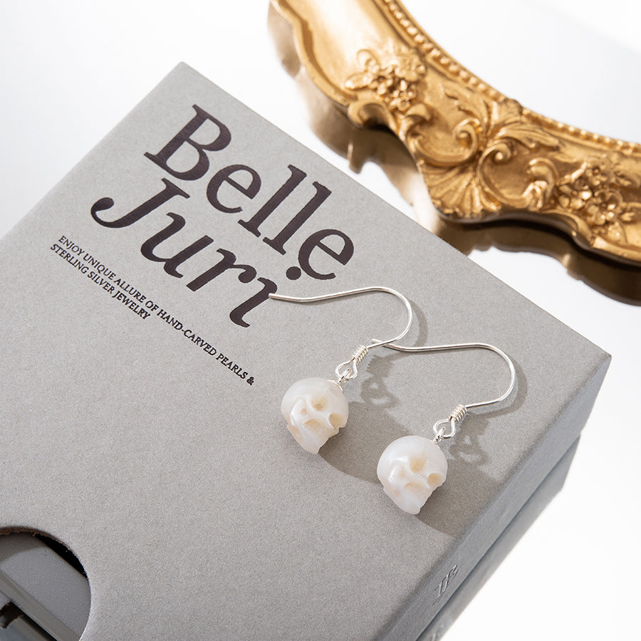 Minimalist Skull Pearl Dangle Drop Earrings