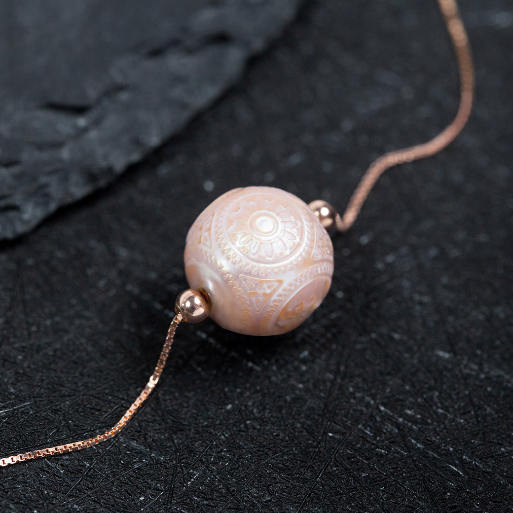 Pearl Carved Skull Round Bead Dainty Necklace