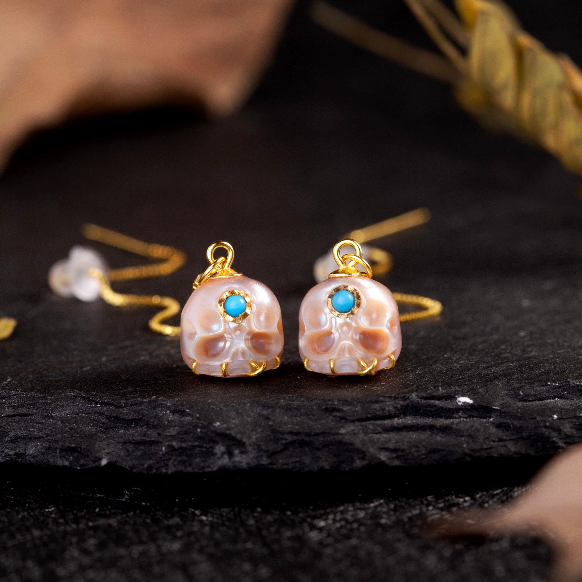 Pearl Carved Śmaśana Threader Earrings