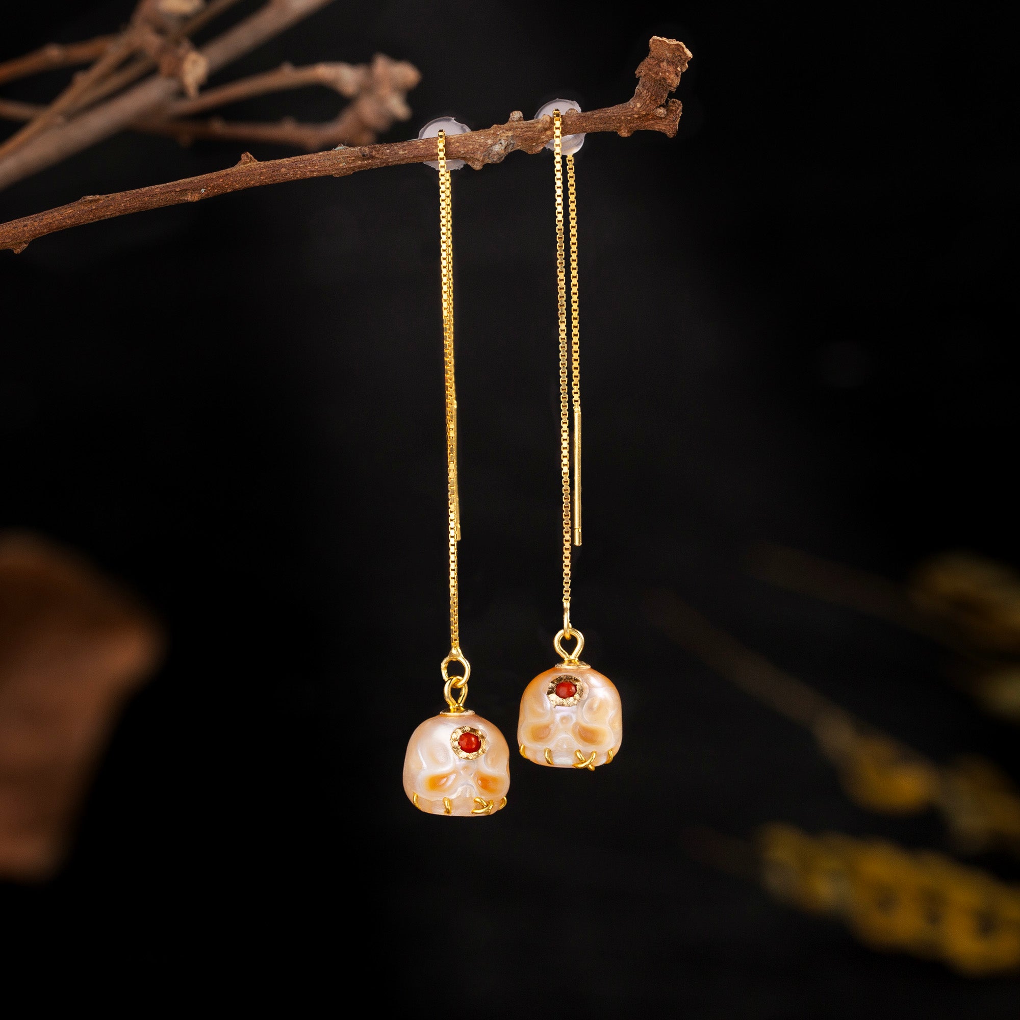 Pearl Carved Śmaśana Threader Earrings