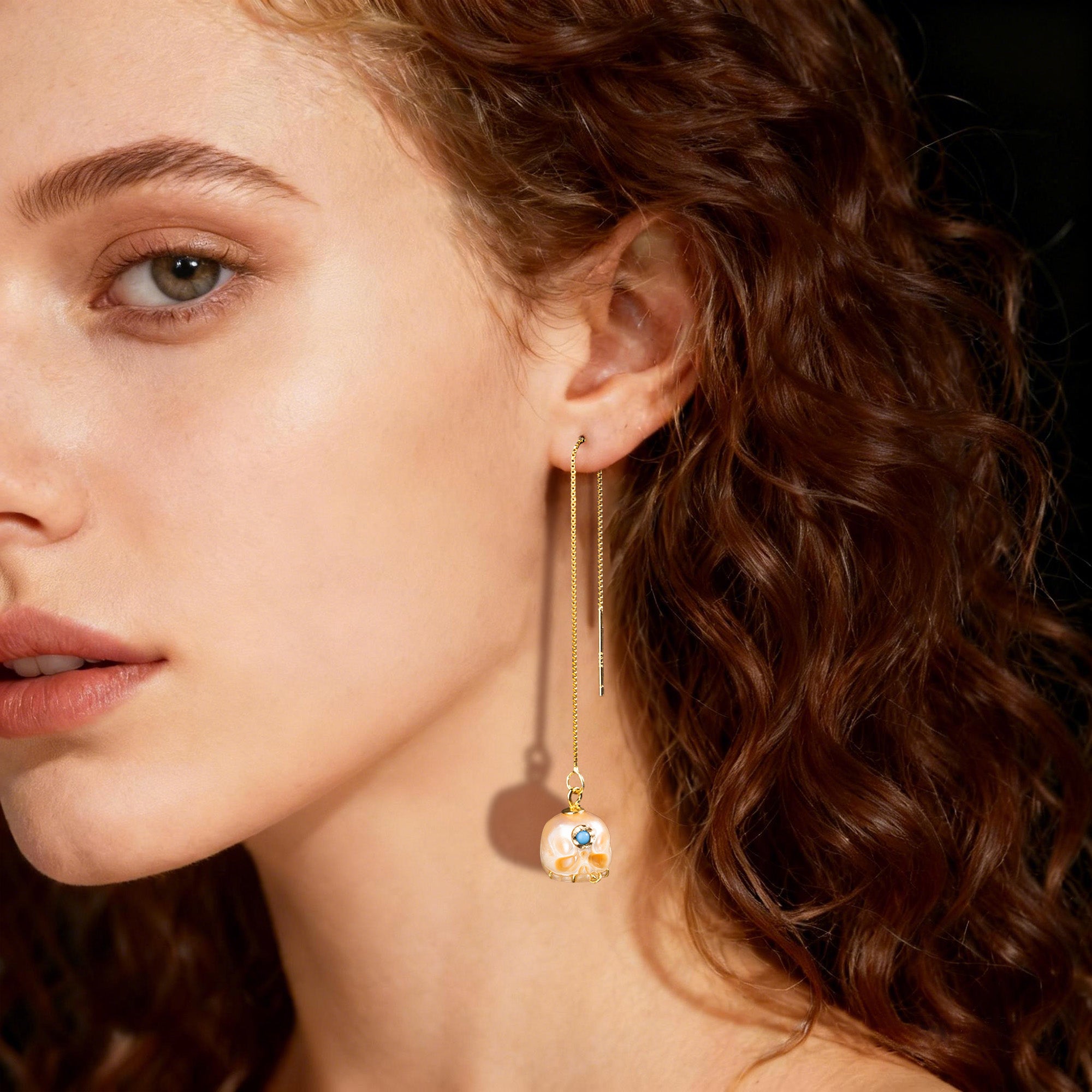 Pearl Carved Śmaśana Threader Earrings