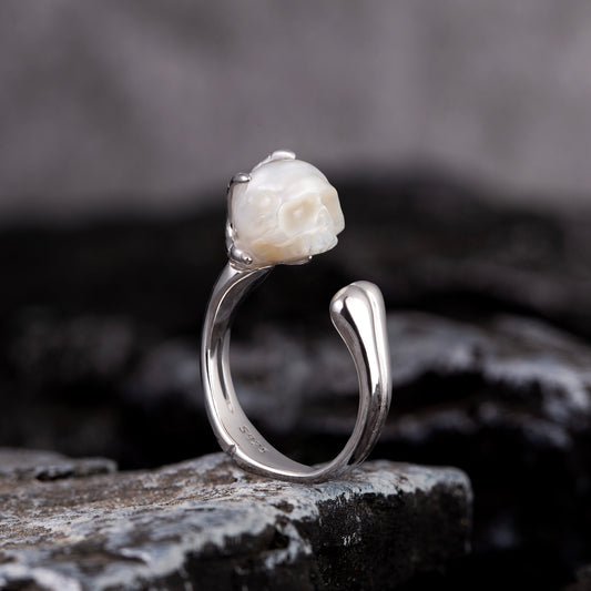 Pearl Cranium Skeleton Hand Bone Ring