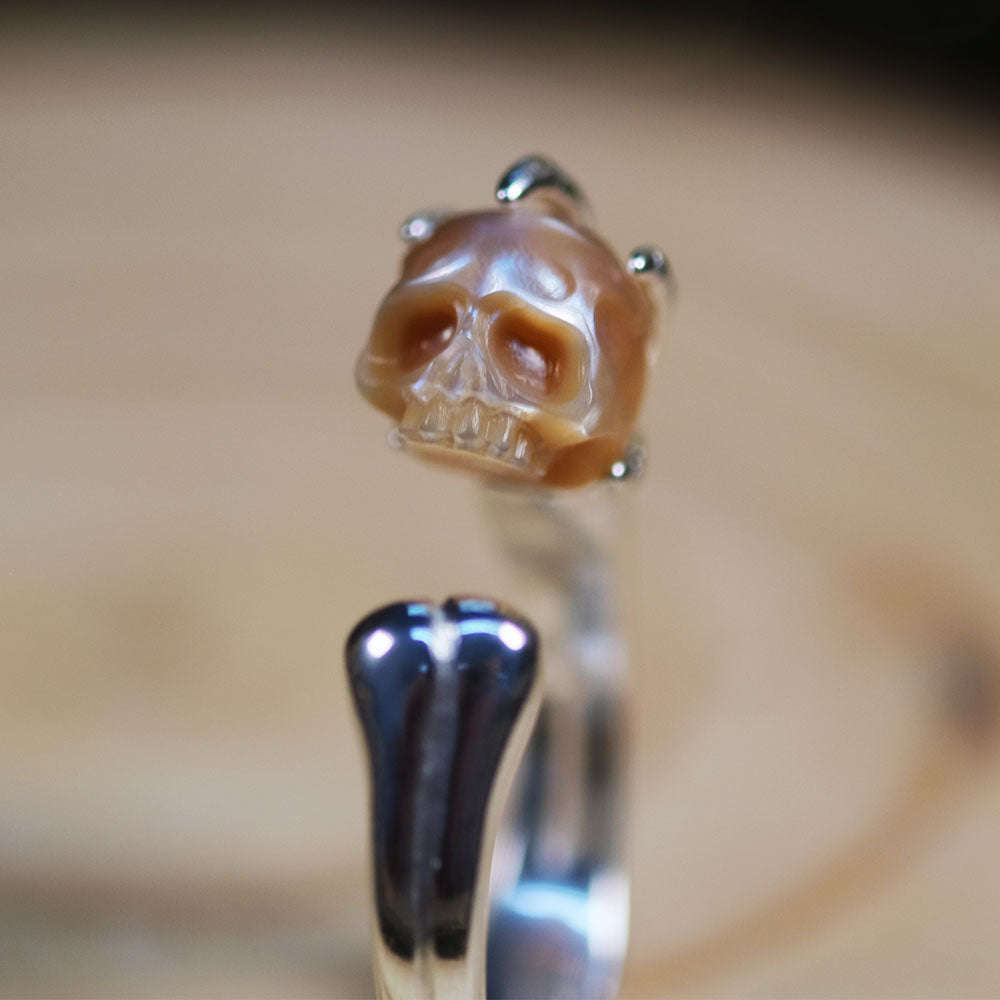 Pearl Cranium Skeleton Hand Bone Ring
