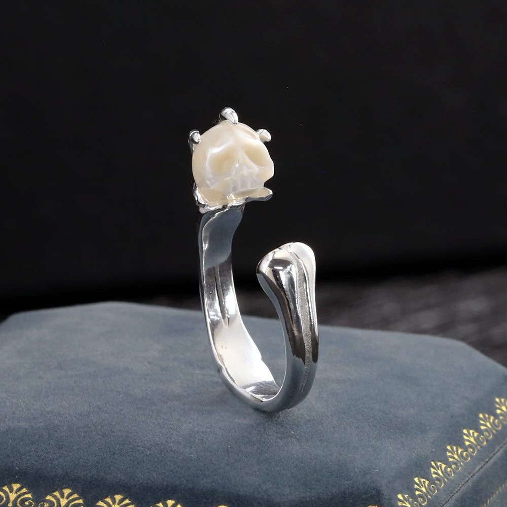 Pearl Cranium Skeleton Hand Bone Ring