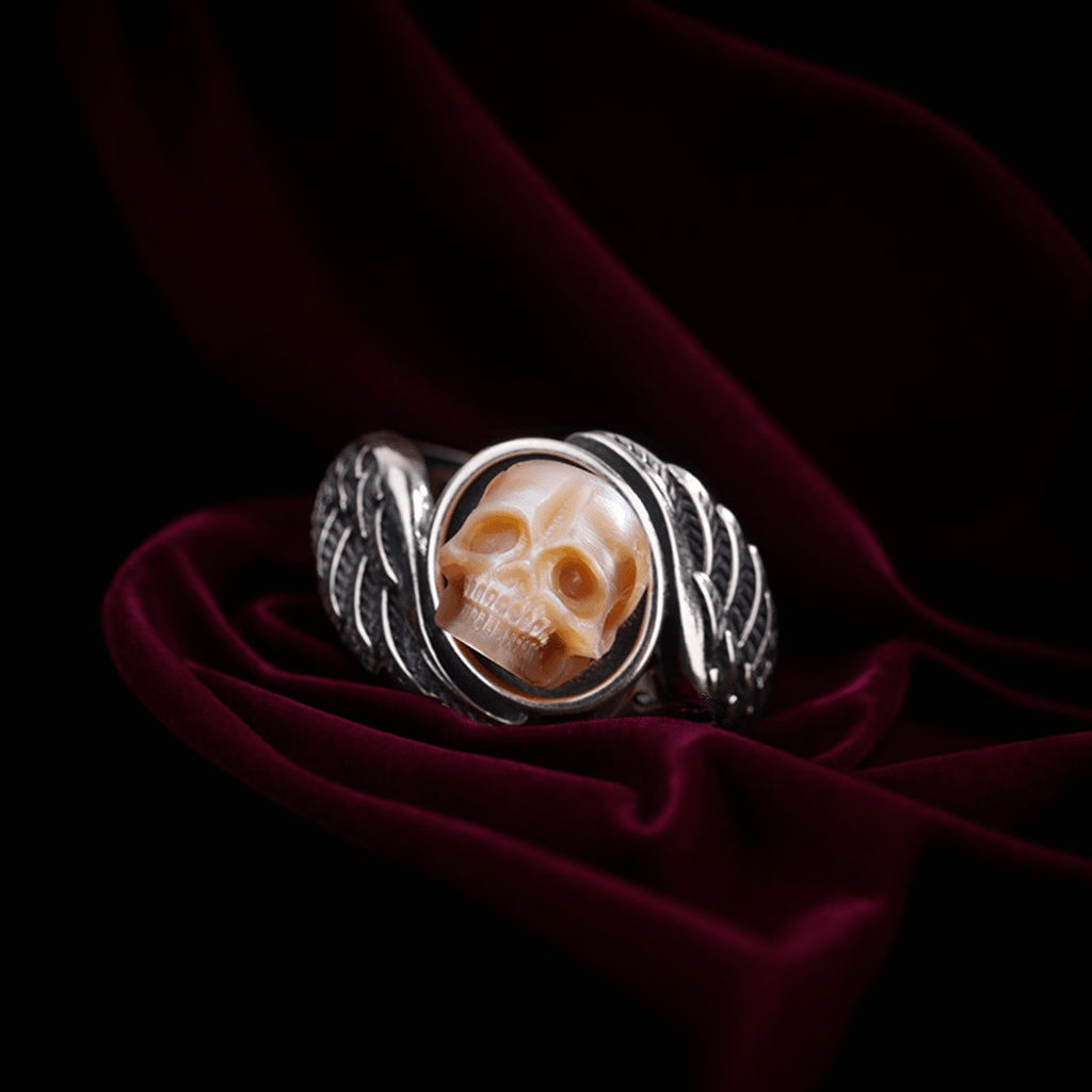 Belle Juri Pearl Skull Angel Wings Ring
