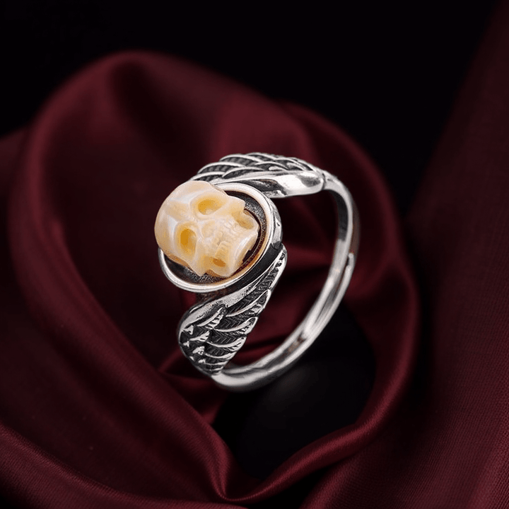 Belle Juri Pearl Skull Angel Wings Ring