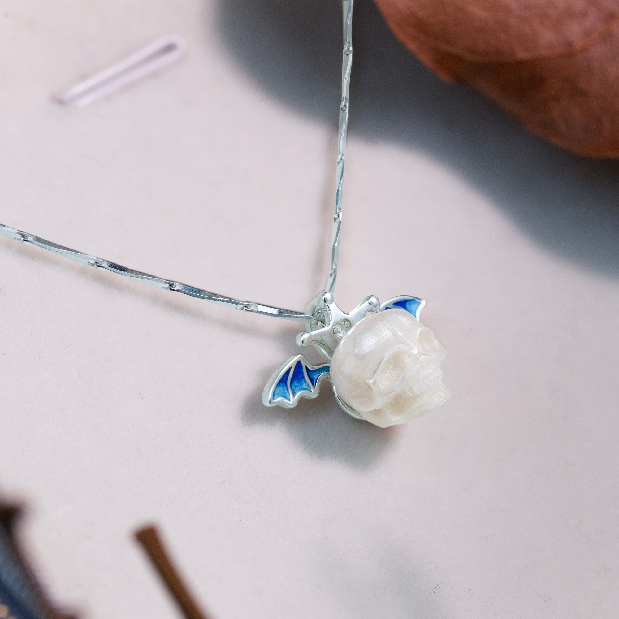 Pearl Skull Bat Melon Seed Chain Necklace