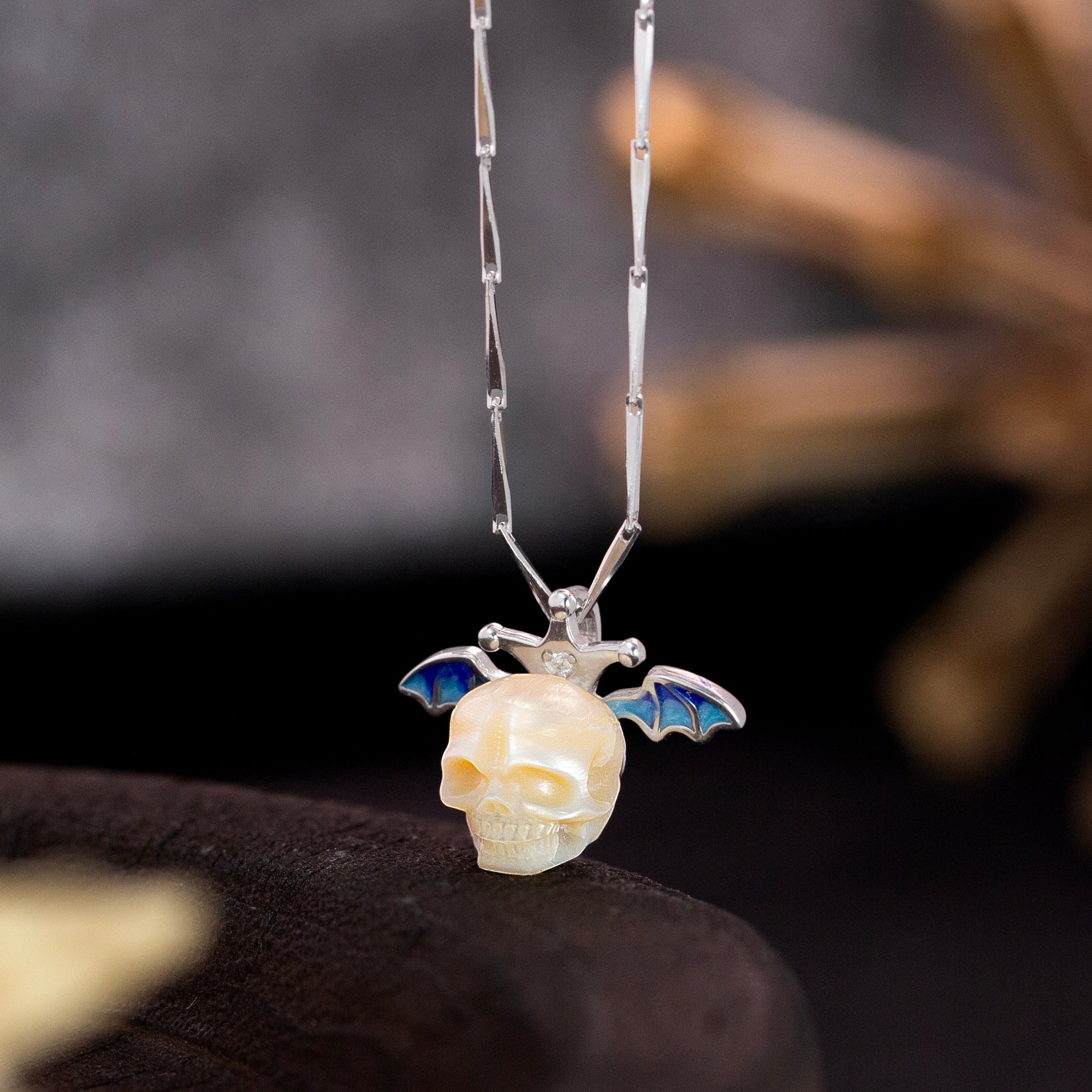 Pearl Skull Bat Melon Seed Chain Necklace