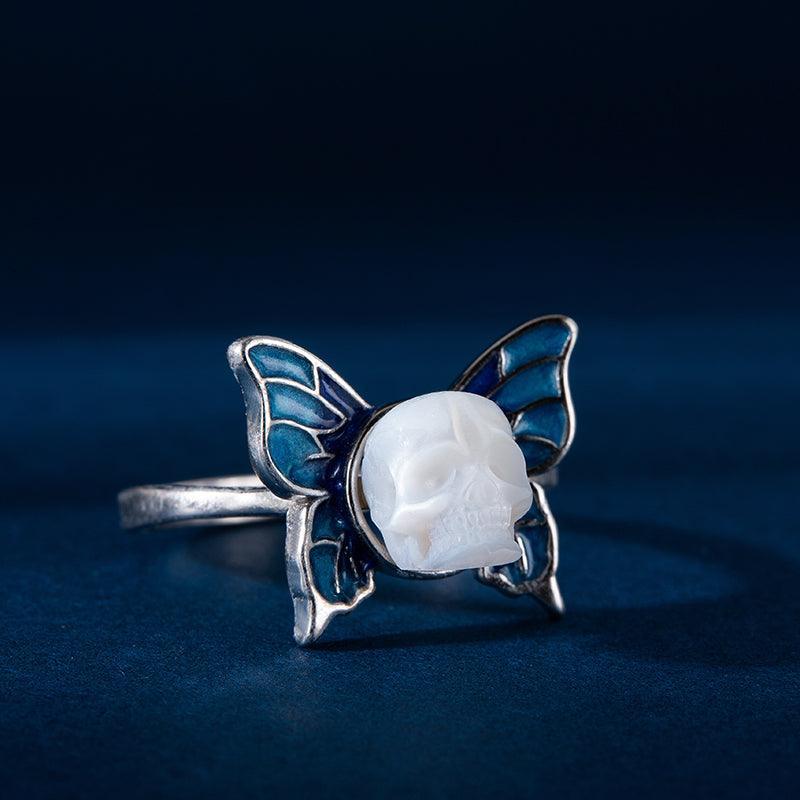 Pearl Skull Butterfly Ring - Belle Juri