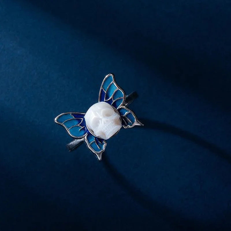 Pearl Skull Butterfly Ring - Belle Juri