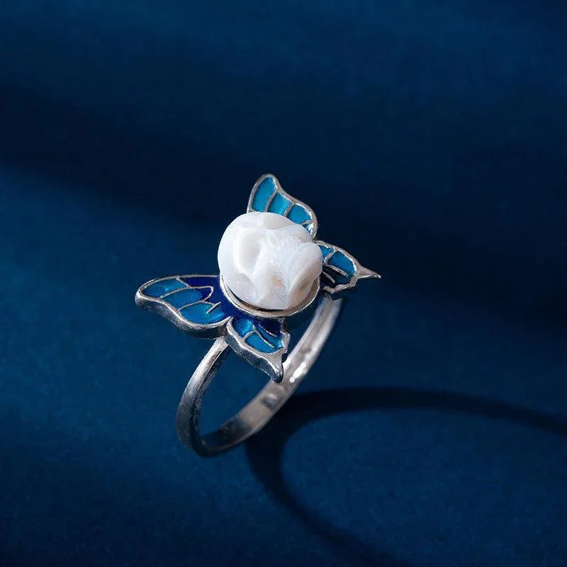 Pearl Skull Butterfly Ring - Belle Juri