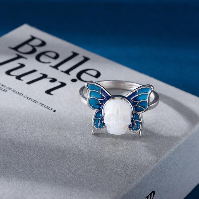 Pearl Skull Butterfly Ring - Belle Juri