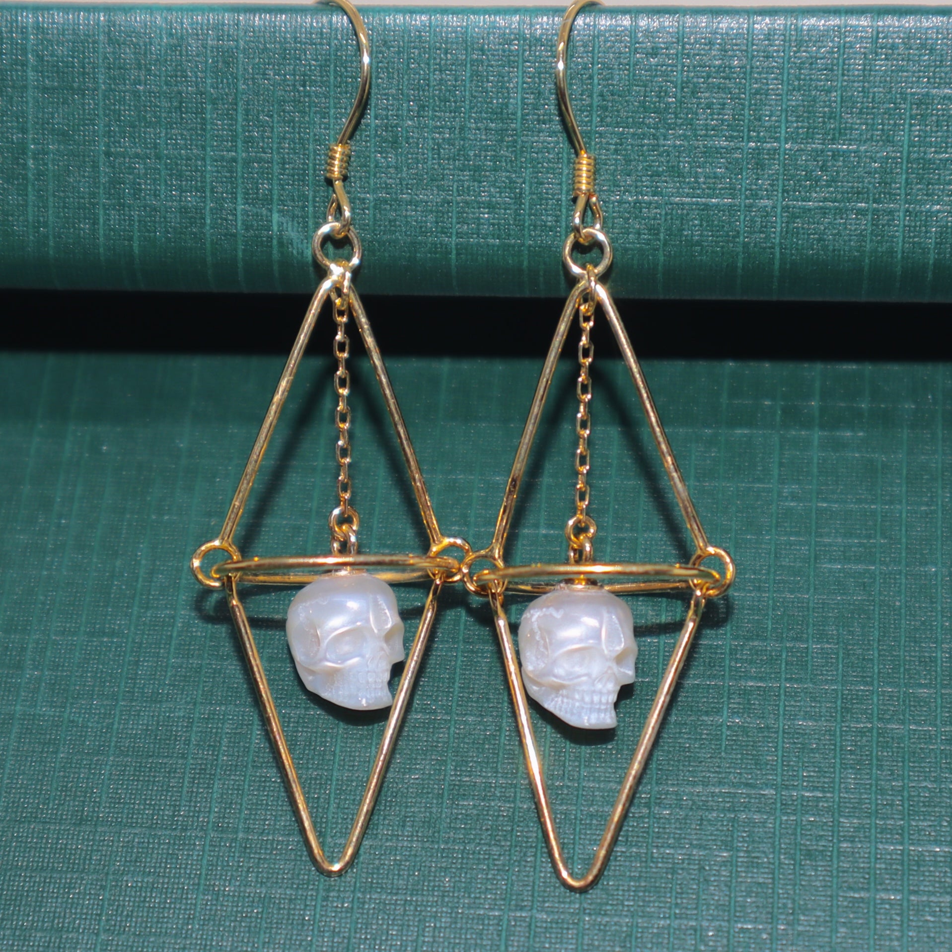 Geometric Pearl Skull Cage Dangle Earrings
