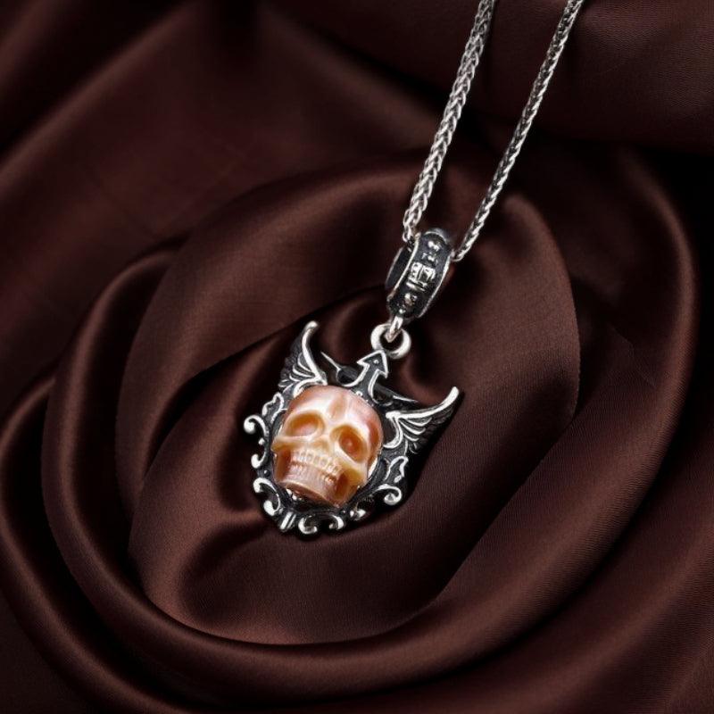 Belle Juri Pearl Skull Devil's Wing Necklace