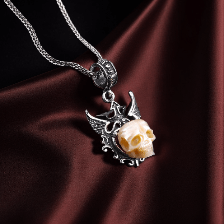 Belle Juri Pearl Skull Devil's Wing Necklace