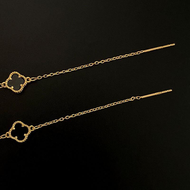 Belle Juri Pearl Skull Four Leaf Clover Threader Earrings