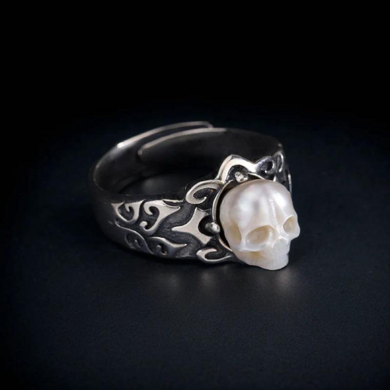 Belle Juri Pearl Skull Gothic Bridal Wedding Ring