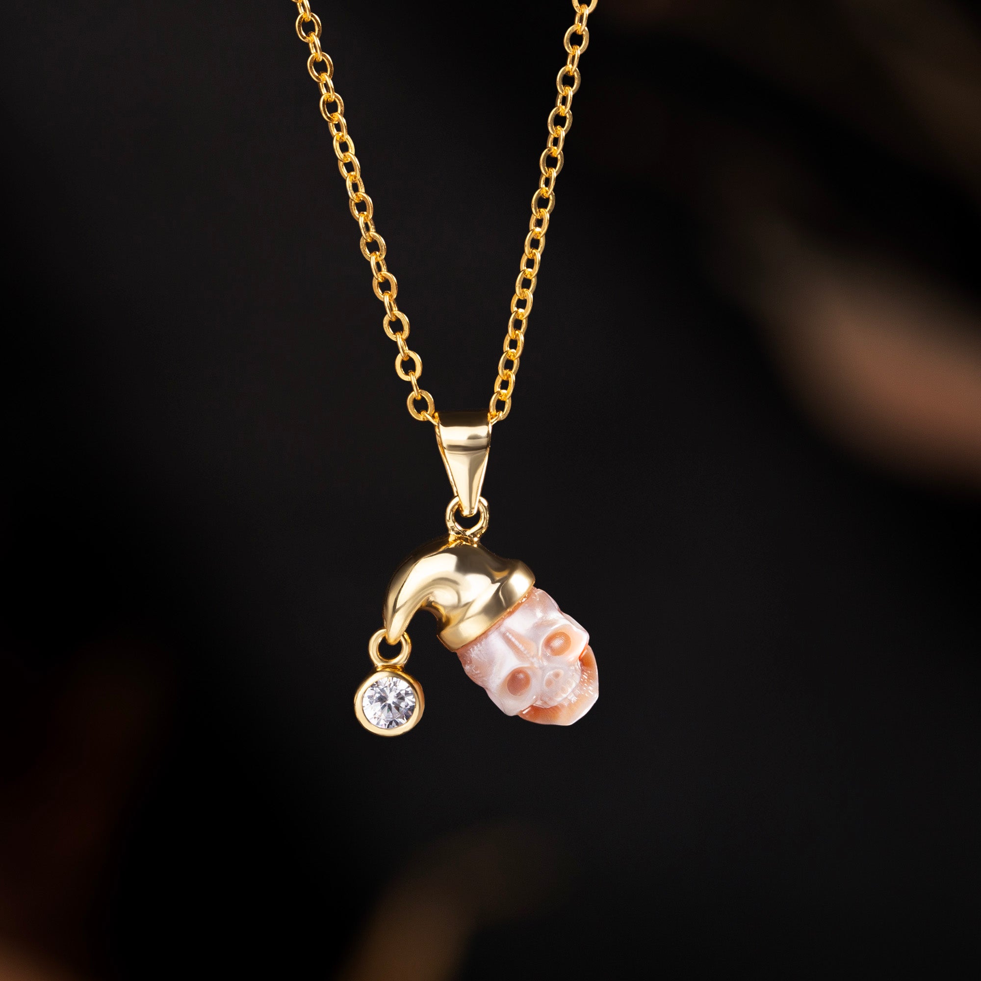 Pearl Skull Santa Hat CZ Pendant Necklace