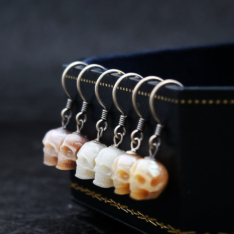 Minimalist Skull Pearl Dangle Drop Earrings