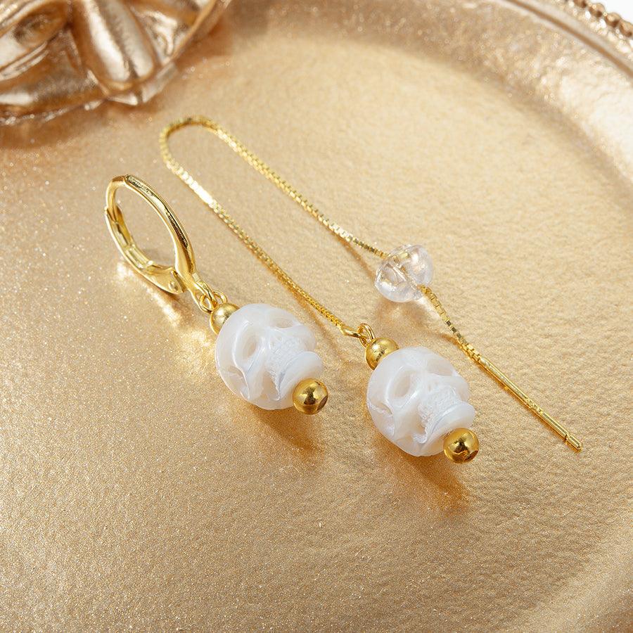 Belle Juri Pearl Skull Simple Hoop Clasp & Threader Earrings