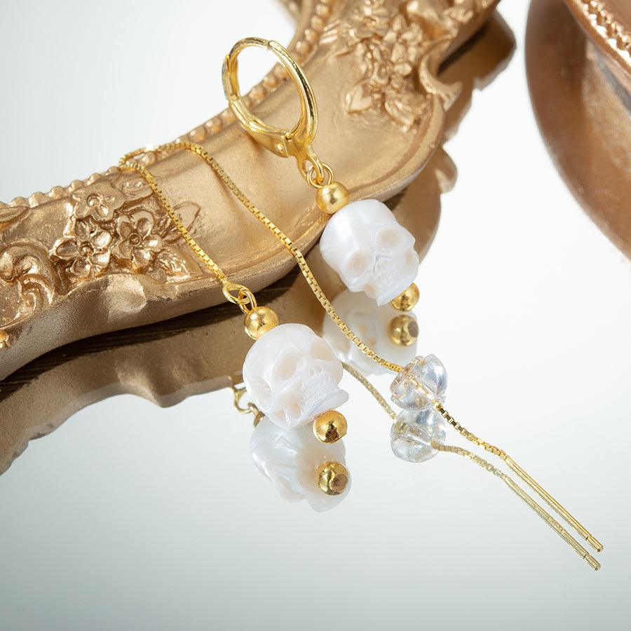 Belle Juri Pearl Skull Simple Hoop Clasp & Threader Earrings
