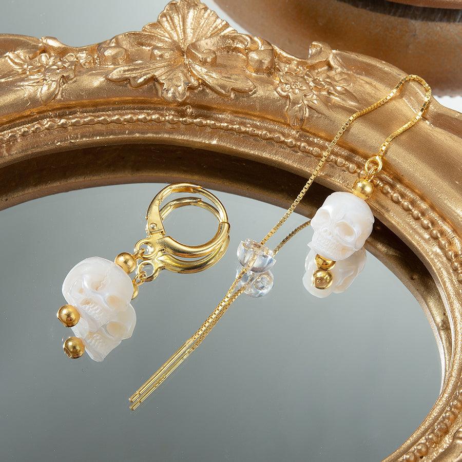 Belle Juri Pearl Skull Simple Hoop Clasp & Threader Earrings